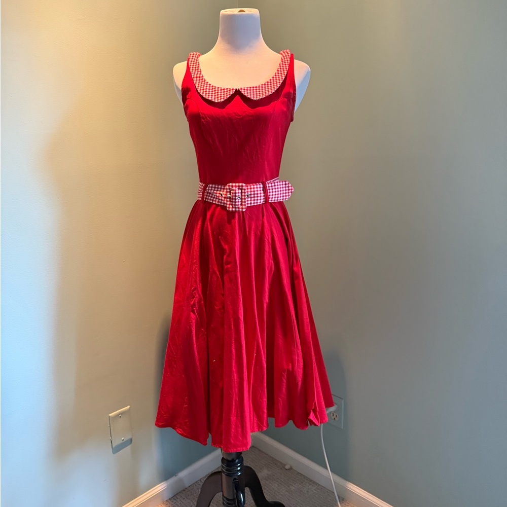 Collectif Red Gingham Belted Dress